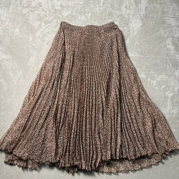 Abercrombie & Fitch Petite Floral Pleated Midi Skirt Brown Size M NWT - Picture 3 of 13